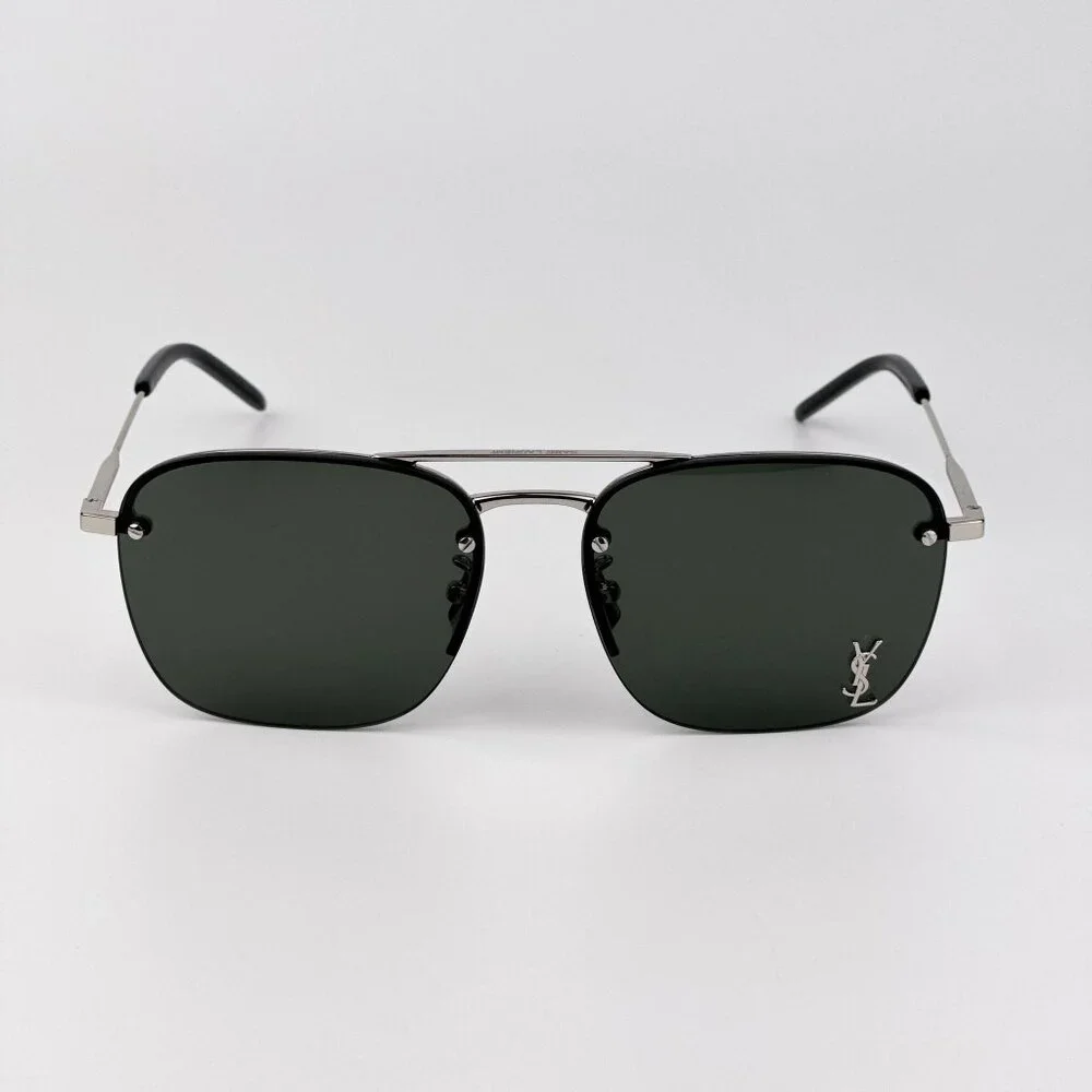 Saint Laurent SL309M 002 Pilot Sunglasses – Silver Frame with Grey Lenses - Picture 3 of 12